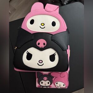 Loungefly Sanrio Hello Kitty My Melody Kuromi backpack and wallet bundle